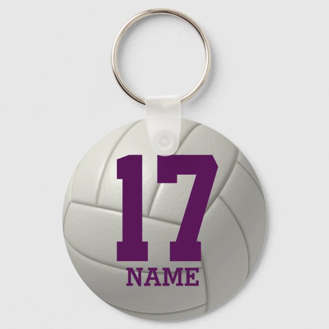 Llavero Voleibol personalizado (nombre y número púrpura) (Anverso)