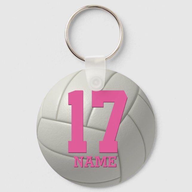 Llavero Voleibol personalizado (nombre y número rosa) (Anverso)