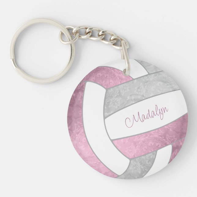Llavero voleibol personalizado polvoriento rosa gris (Frente)