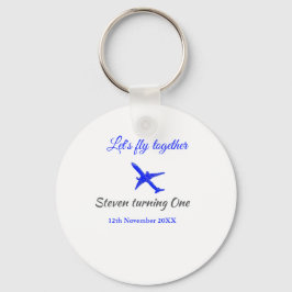 Llavero Volemos juntos el primer avión de cumpleaños azul