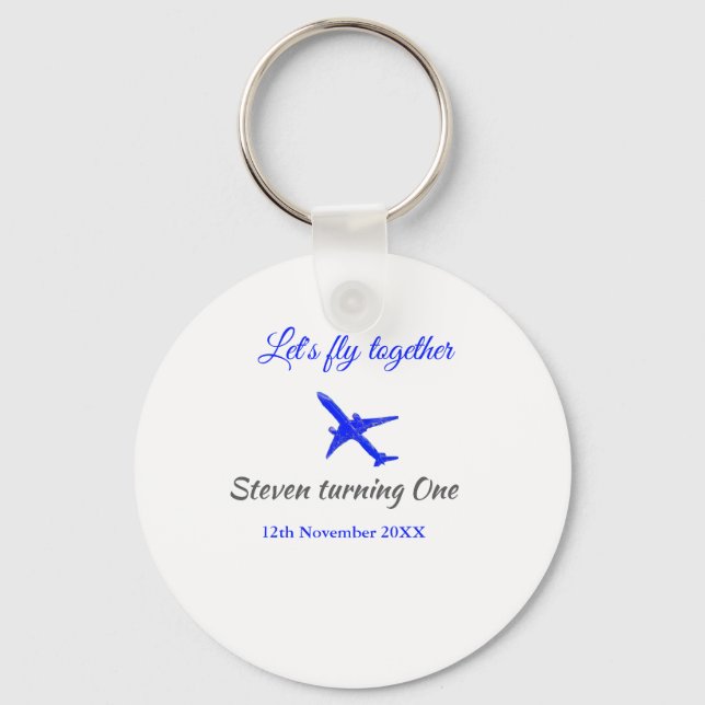 Llavero Volemos juntos el primer avión de cumpleaños azul  (Anverso)