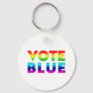 Llavero Votar orgullo azul lgbtq, lgbt blanco arco iris