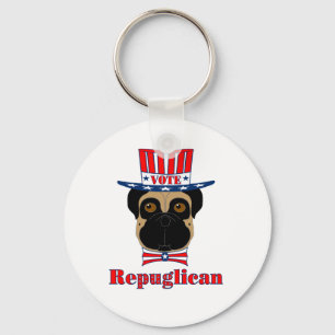 Llavero Vote rePUGlican Funny Pug en el Gorra azul blanco