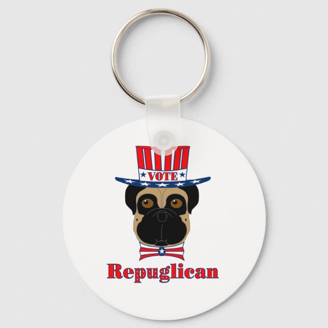 Llavero Vote rePUGlican Funny Pug en el Gorra azul blanco  (Anverso)