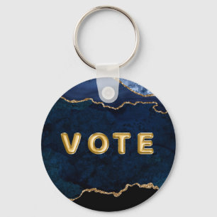 Llavero Voto azul geoda dorado