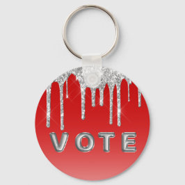 Llavero Voto de fondo rojo con goteo de purpurina plateada