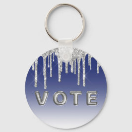 Llavero Voto Gráfico de Brillo de Plata Azul Medianoche
