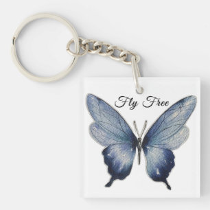 Llavero Vuela Libre – Diseño de Arte de Mariposa Azul