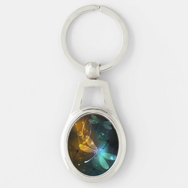 Llavero Vuelo de libélula luminosa verde (Anverso)