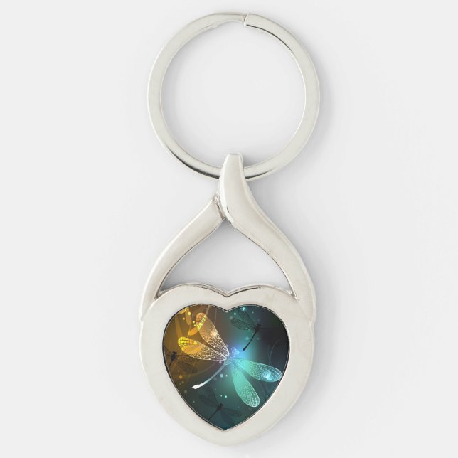 Llavero Vuelo de libélula luminosa verde (Anverso)