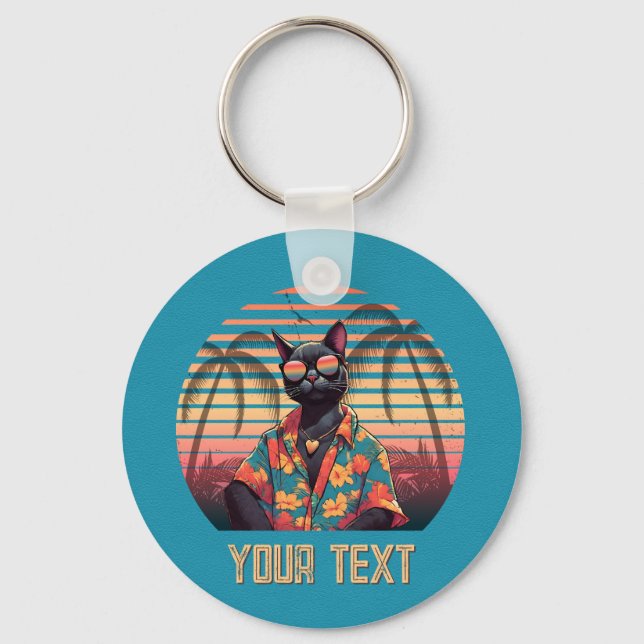 Llavero Vuelta de actitud de gato tropical intemporal (Anverso)