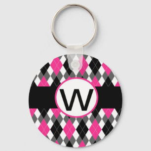 Llavero "W " del monograma de Argyle de las rosas