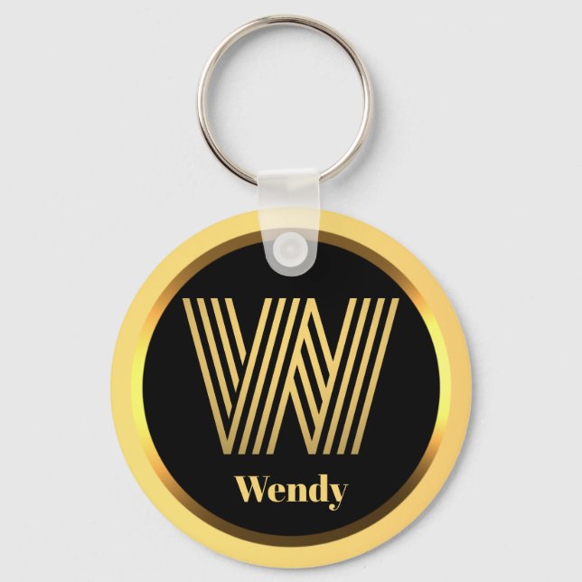 Llavero W Letra Gold Monogramada Keychain personalizada (Anverso)