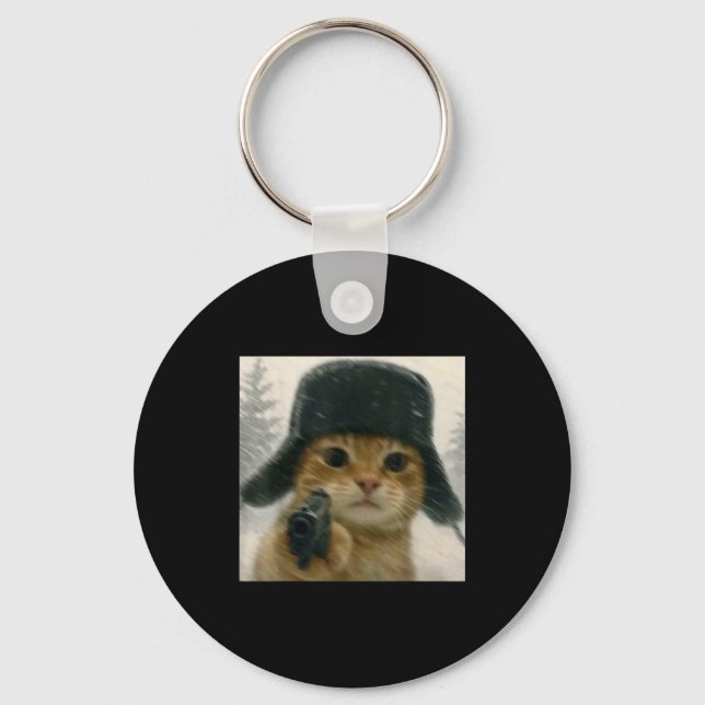Llavero Wacky Cat Wearing Ushanka Hat Russian Meme Cat Hum (Anverso)
