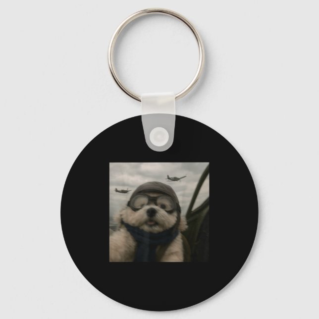 Llavero Wacky Dog Funny Dog Selfie Lot Jet Fighter Airplan (Anverso)