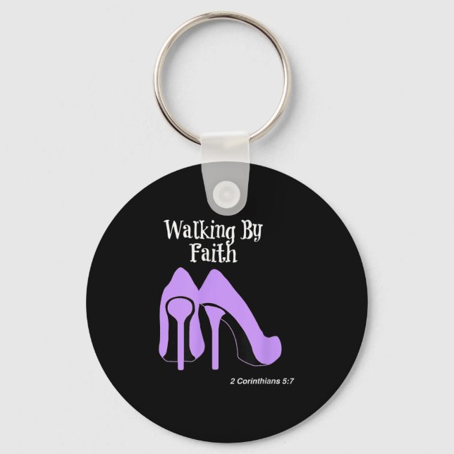 Llavero Walk By Faith Graphic Christian Design With Purple (Anverso)