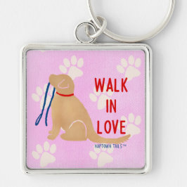 Llavero Walk in Love Golden Retriever Dog Pink Magnet
