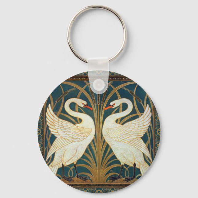 Llavero Walter Crane Swan, Rush E Iris Art Nouveau (Anverso)