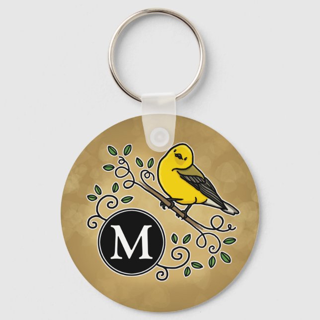 Llavero Warbler Prothonotario Amarillo Alegre con Monogram (Anverso)