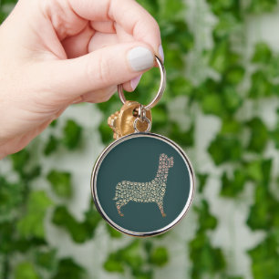 Llavero Warm Gold Gradient Paw Print Dog Silhouette Fabric