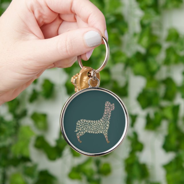 Llavero Warm Gold Gradient Paw Print Dog Silhouette Fabric (Mano)