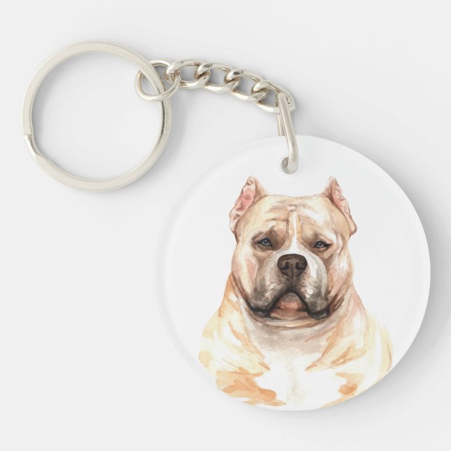 Llavero Watercolor American Bully dog (Frente)