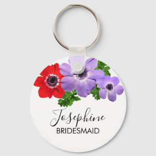Llavero Watercolor Anemone Floral Bridesmaid Keychain