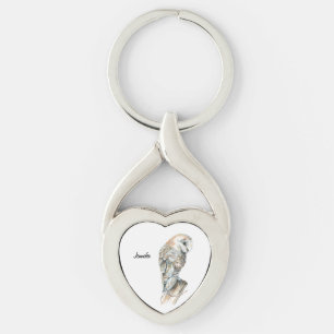 Llavero Watercolor Barn Own Bird Naturaleza Art Nombre per