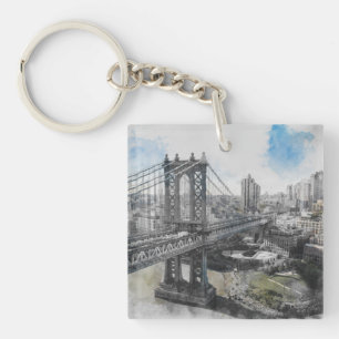Llavero Watercolor Brooklyn Bridge Keychain - NYC Travel