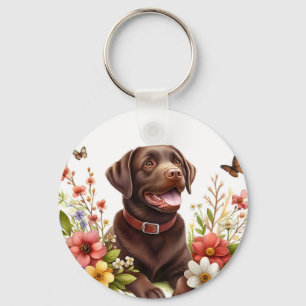 Llavero Watercolor Chocolate Labrador en un día soleado -