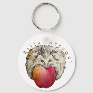 Llavero Watercolor cute hedgehog and apple