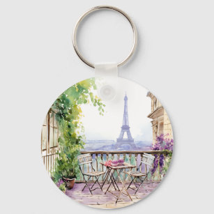 Llavero Watercolor Eifel Tower Paris Café Francés