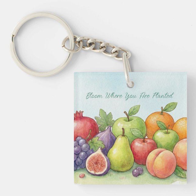 Llavero Watercolor Fruit Abundance, Tu Bishvat Background (Frente)