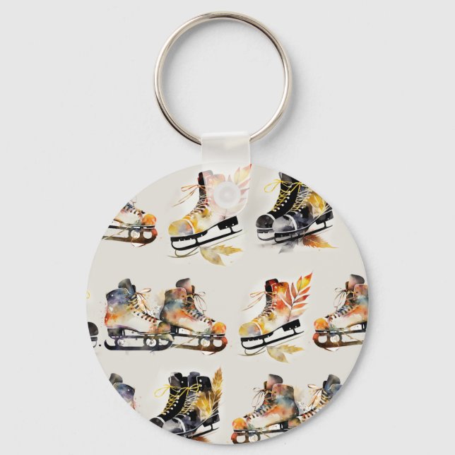 Llavero Watercolor Ice Skates with Autumn Leaves Pattern   (Anverso)