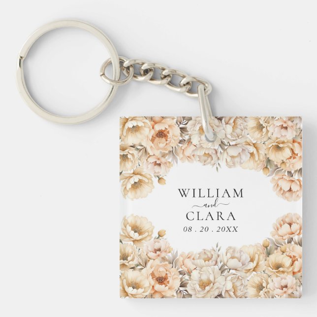 Llavero Watercolor Moderno Peony Pastel Boda Floral (Frente)
