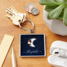 Llavero Watercolor Sky Celestial Floral Moon Stars