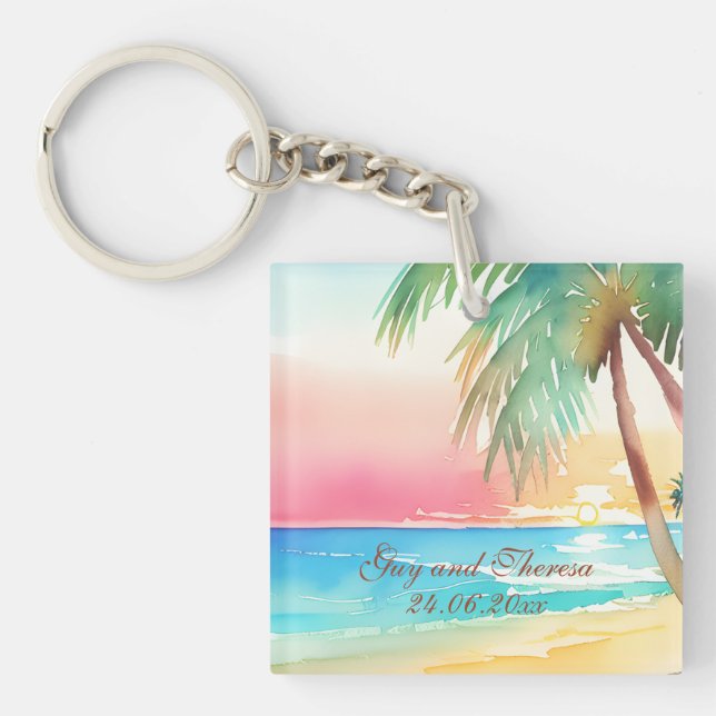 Llavero Watercolor Tropical Beach Wedding (Frente)