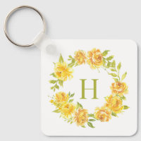 Watercolor yellow Roses Floral Wreath Monogram