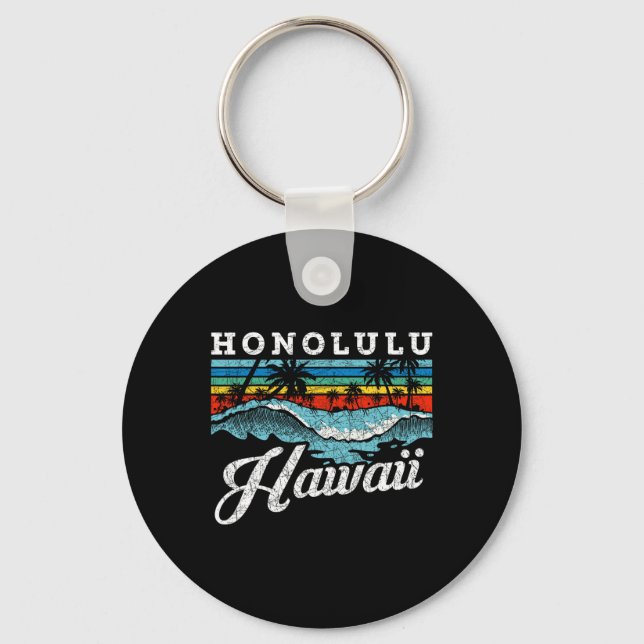 Llavero Waves Beach Honolulu Hawaii Summer Surfing Retro (Anverso)