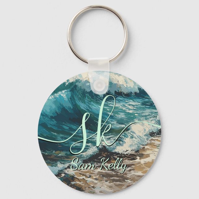 Llavero Waves de playa y cadena de claves personalizada de (Anverso)
