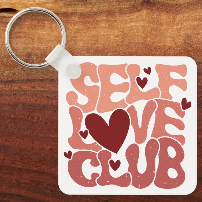 Llavero Wavy 70s Font "Self Love Club" Hearts (Anverso)