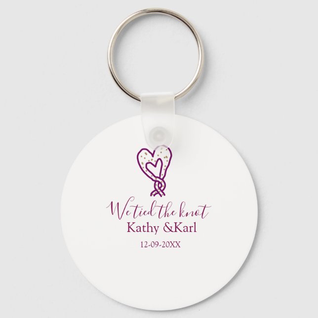 Llavero We tied the knot pink heart knots name date romant (Anverso)
