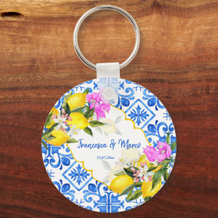 Llavero Wedding Favors Blue azulejos lemon Bougainvillea