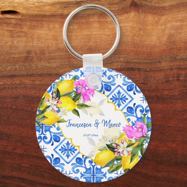 Llavero Wedding Favors Blue azulejos lemon Bougainvillea (Anverso)
