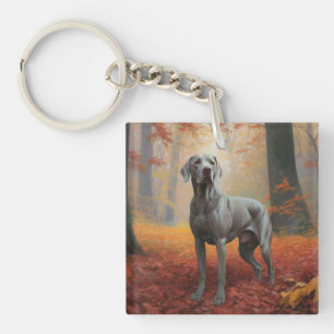 Llavero Weimaraner en Otoño Hojas Caídas Inspiran