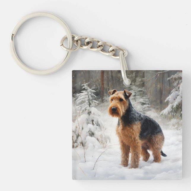 Llavero Welsh Terrier Deja que nieve Navidad  (Frente)