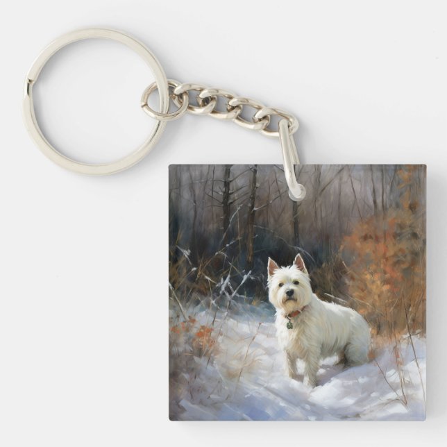 Llavero West Highland White Terrier deja que nieve Navidad (Frente)