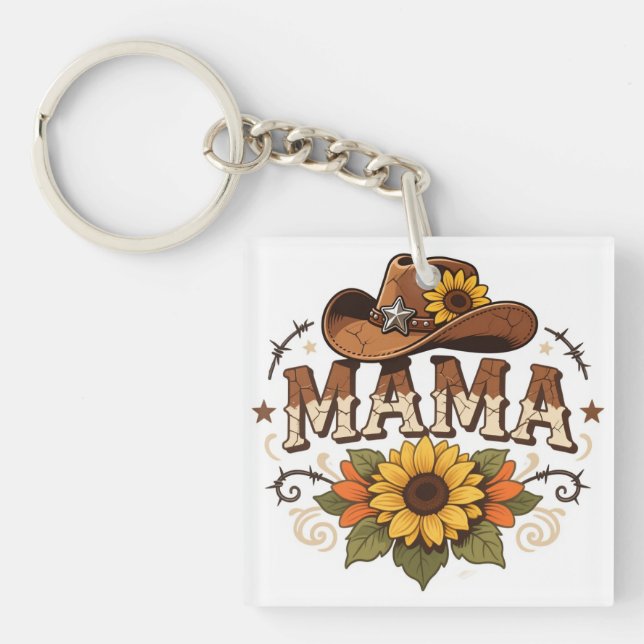 Llavero Western Mama Sunflower Cowgirl Design (Frente)