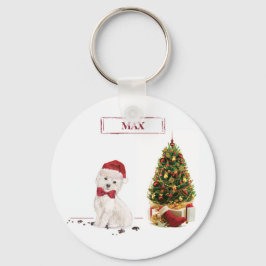 Llavero Westie Divertido Perro de Navidad con Árbol
