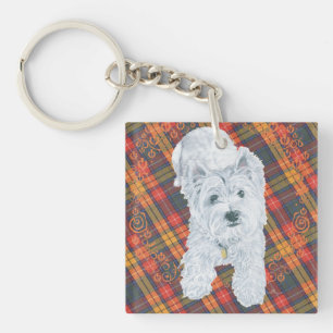 Llavero Westie sobre Tartán